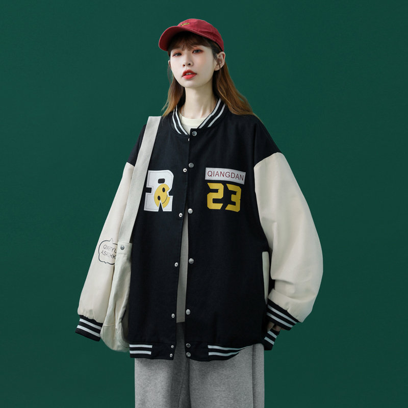 J902P59中性风港风拼色夹克字母印花情侣青年棒球服宽松休闲，男装夹克，电商A050