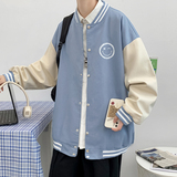 J905P53室内港风棒球领服宽松情侣港风笑脸印花港风拼色夹克，男装夹克，电商A050