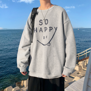 Y102 P32 港风外景 情侣宽松休闲卫衣圆领套头卫衣笑脸印花卫衣图片