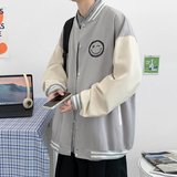 J905P53室内港风百搭学生情侣笑脸印花拼色棒球领夹克棒球服，男装夹克，电商A050