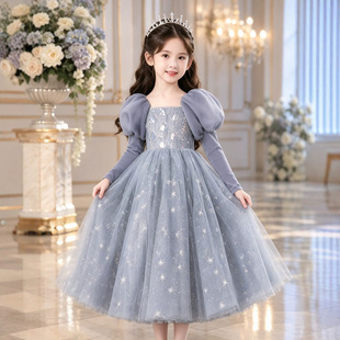 灰姑娘爱沙公主裙女童连衣裙裙子主持人生日派对高端加绒礼服秋冬