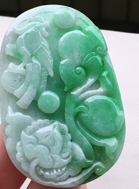 天光墟工厂底满绿凤舞九天老坑货颈饰坠石坠玉吊坠冰种翡翠扣平安