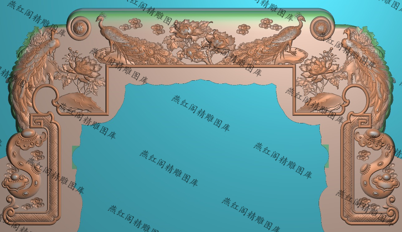精雕图福字牡丹孔雀脑灰度图浮雕图精品祥云如意孔雀靠头1000x545
