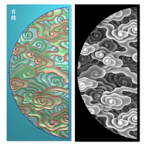 半圆祥云 云朵门花 贴花精雕图jdp灰度图bmp格式浮雕图木雕石雕