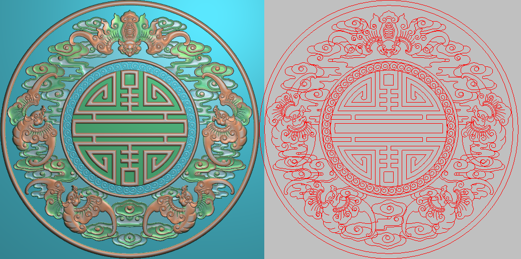 精雕图jdp灰度图浮雕五福增寿蝙蝠祥云圆屏风背板柜门圆盘251x251图片