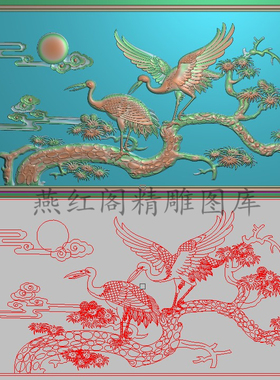 精雕图jdp花鸟沙发椅靠背浮雕图精品松鹤背板482x279祥云仙鹤延年