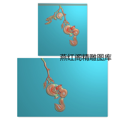 新款带线松鼠石榴背板门板精雕图jdp灰度图bmp动物浮雕电脑雕刻图