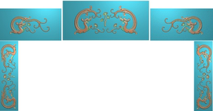 精雕图灰度图浮雕图电脑雕刻图草龙灵芝如意罗汉床背板扶手LHC105