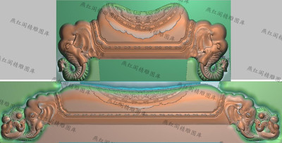 象头如意脑靠精雕图灰度浮雕图精品大奔大象吉象沙发床椅靠头2个