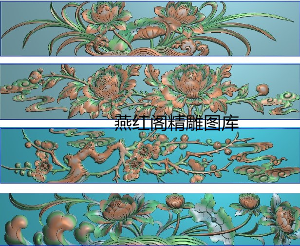 花鸟四季花横板精雕图荷花水纹梅花牡丹草花坐床挡板围栏石雕浮雕