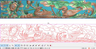 荷花鸳鸯坐床围板抽斗面横板挡板仓板480x90精雕图灰度图浮雕花鸟