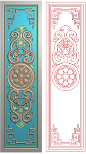 高清精雕图灰度图浮雕图电脑雕刻图 精品草龙铜钱扶手面55x224