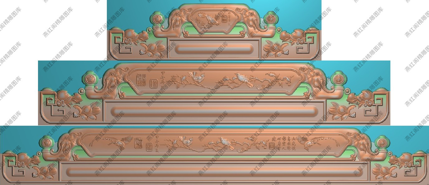 精雕图花鸟床椅脑灰度浮雕图精品吉祥象头寿桃沙发123人座靠头3个