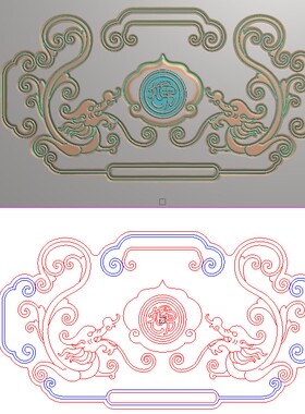 高清精雕图灰度图浮雕图精品单双人沙发背面草龙尺寸635x386特价