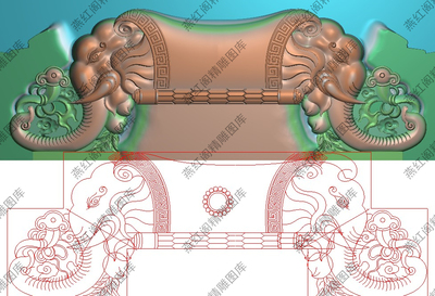 精雕图灰度图浮雕图电脑雕刻图精品大奔大象餐椅象头如意餐椅靠头