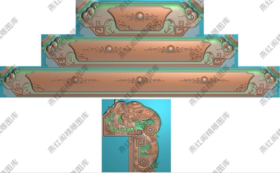 洋花象头沙发椅脑精雕图灰度图浮雕图大象象头床靠头耳朵边柱4个