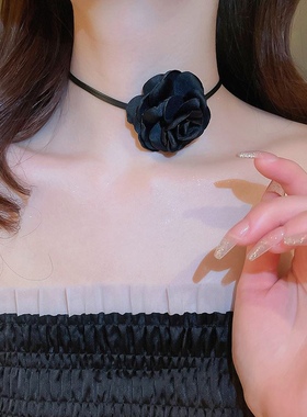 玫瑰花山茶花choker黑色白色