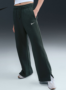 NIKE耐克女子加绒高腰阔腿长裤冬新款卫裤黑色运动裤IH1012-390
