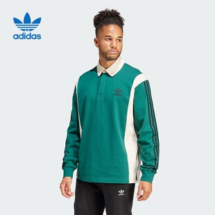 阿迪达斯三叶草POLO衫男子春新款翻领宽松运动休闲长袖T恤IU0210