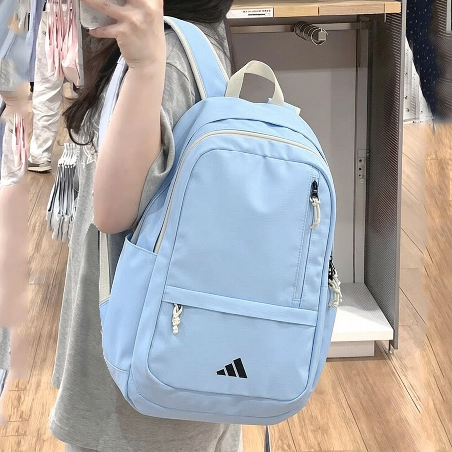 正品阿迪达斯蓝色书包男女旅行初高中学生书包校园通勤双肩背包