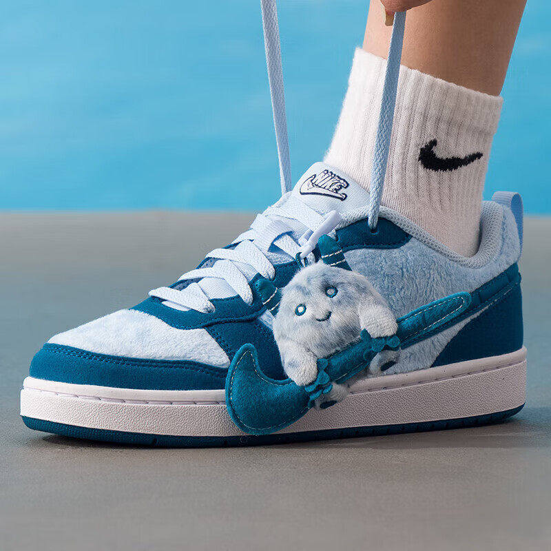 NIKE耐克女鞋正品COURT毛绒鞋面蓝色休闲鞋时尚耐磨运动板鞋,运动鞋new,运动休闲鞋,淘宝优惠券,粉丝福利购,淘宝优惠卷