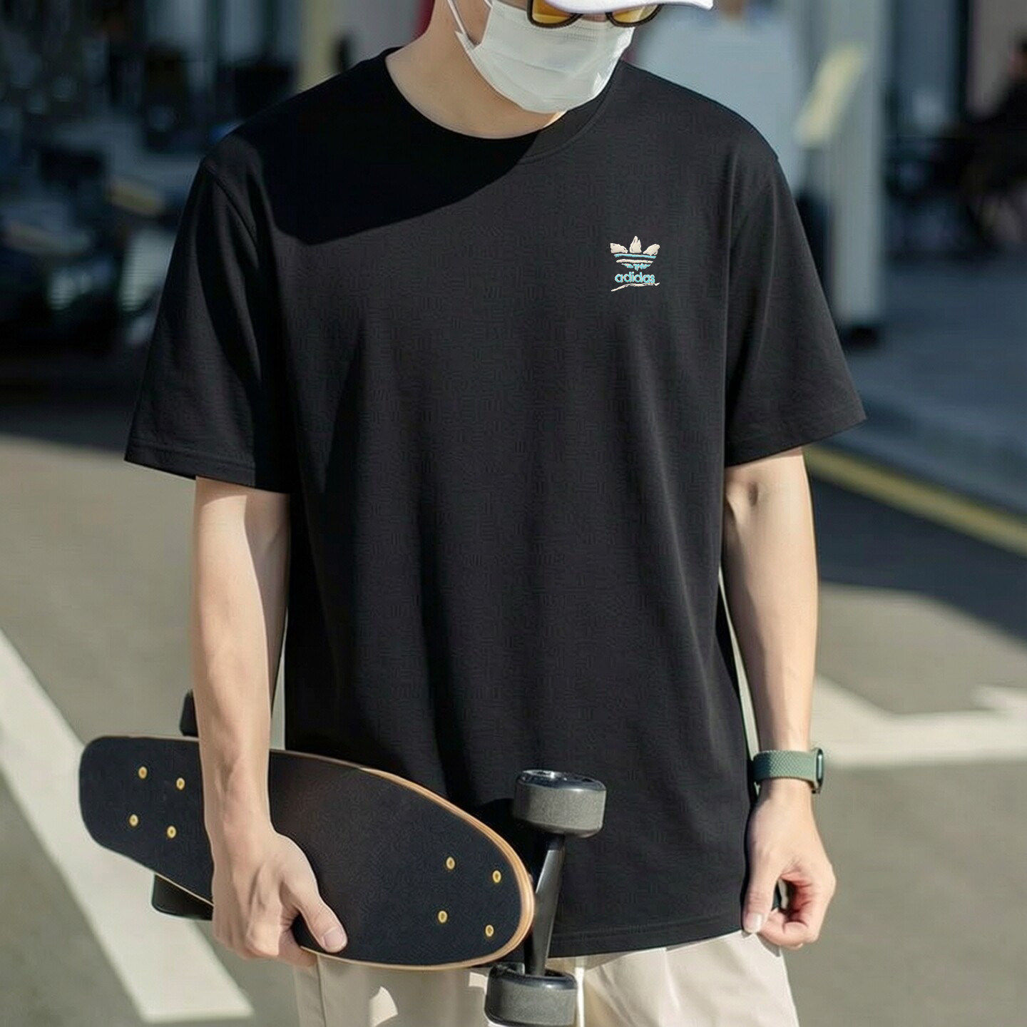 阿迪达斯三叶草纯色t恤男