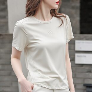 上衣休闲宽松训练薄款 新款 凉感速干白冰丝T恤 女夏季 阿迪达斯短袖