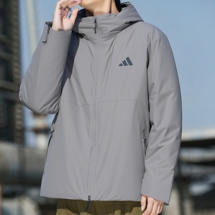 阿迪达斯羽绒服男冬季新款灰色宽松户外鸭绒宽松加厚外套冲锋夹克