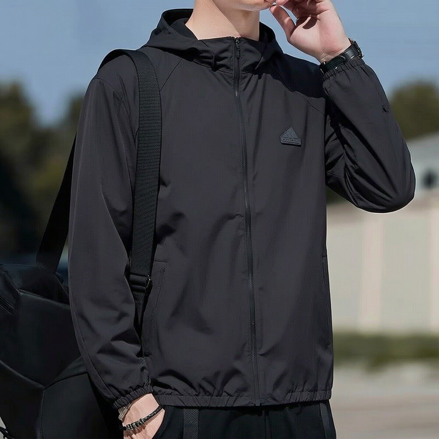 阿迪达斯外套男装新款连帽防风防晒健身训练运动服休闲薄款夹克