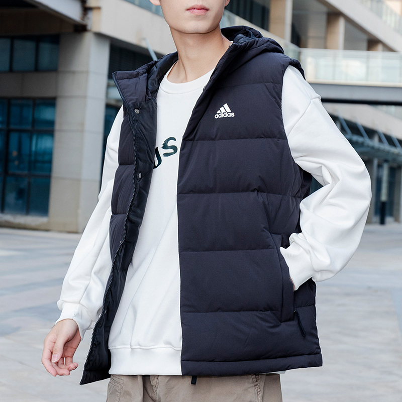 阿迪达斯羽绒马甲男装2025秋冬季运动服羽绒背心无袖外套HG6277