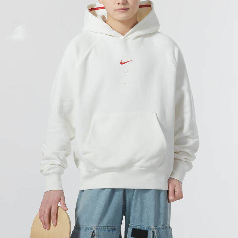 Nike耐克男运动服外套白色训练休闲连帽卫衣宽松上衣套头衫FZ6373