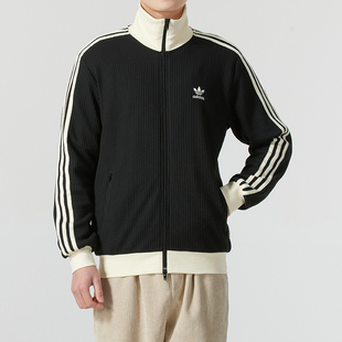 阿迪达斯三叶草男装女装经典三条纹运动服立领休闲针织夹克JW0110