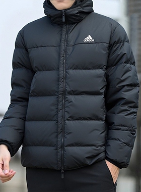 阿迪达斯连帽羽绒服外套男2025冬季新款运动服保暖防风夹克JX1808