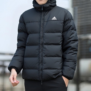 阿迪达斯连帽羽绒服外套男2025冬季新款运动服保暖防风夹克JX1808