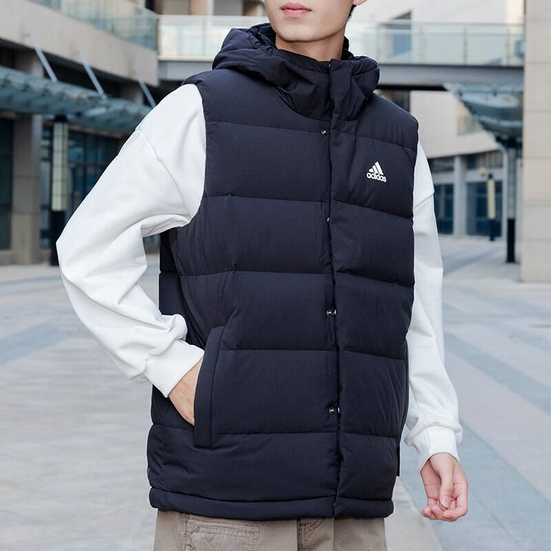 阿迪达斯羽绒马甲男冬季新款运动加厚外套连帽鸭绒坎肩无袖羽绒服