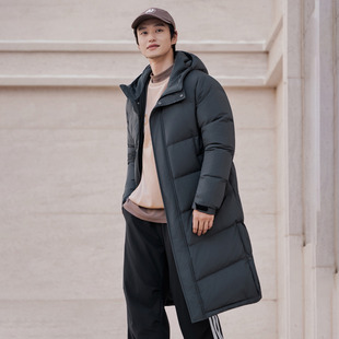 阿迪达斯长款羽绒服男冬季新款美式拒水连帽灰色抗寒大衣面包服男