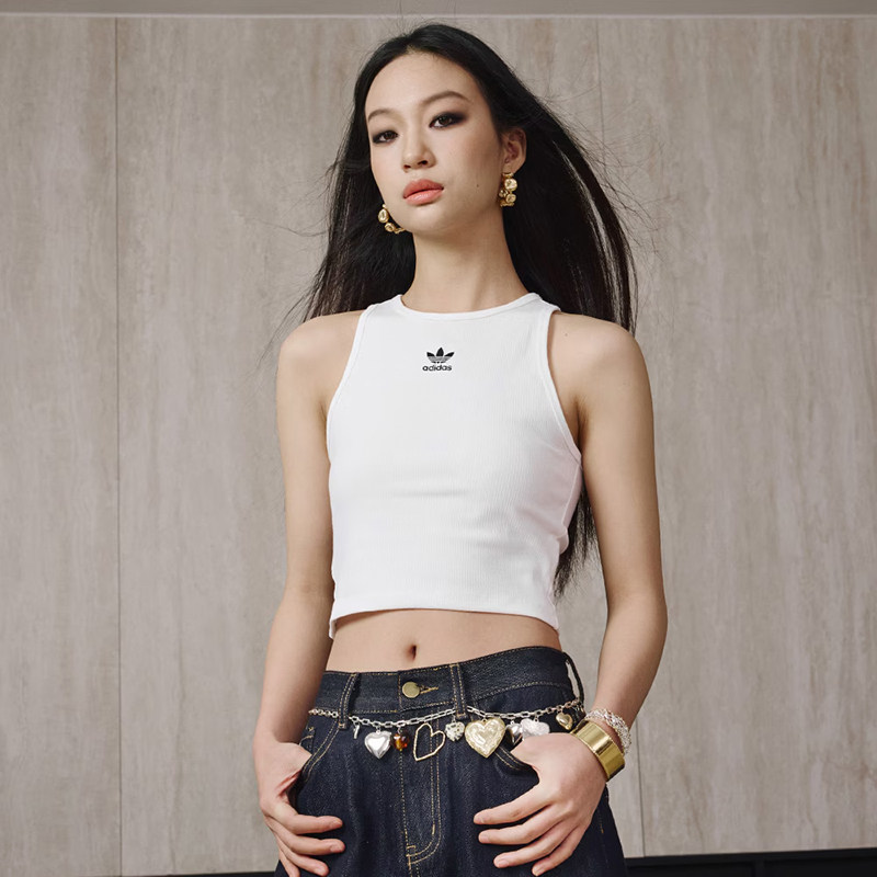 阿迪达斯三叶草女款背心正品夏季款运动休闲短款无袖T恤JC9007