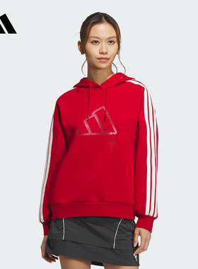 阿迪达斯红色蛇年新年款连帽卫衣2025春季运动服休闲套头衫JZ1636