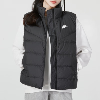 耐克羽绒马甲女装冬季运动服黑色加厚保暖立领外套防风背心DQ6897