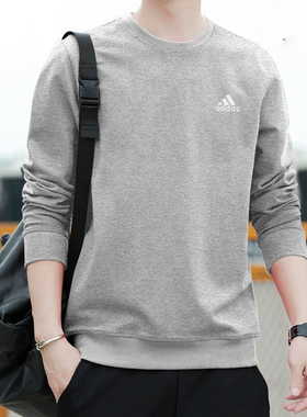 阿迪达斯纯棉卫衣男装2025秋季新款灰色打底衫宽松大码外套IC9331