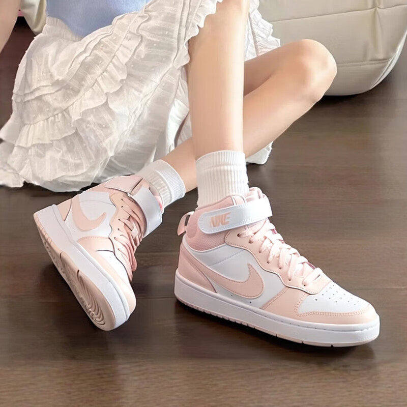 Nike女鞋中高筒板鞋粉色魔术贴运动鞋女士COURT百搭休闲鞋CD7782,运动鞋new,运动休闲鞋,淘宝优惠券,粉丝福利购,淘宝优惠卷