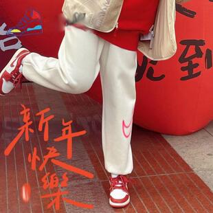 Nike耐克女裤长裤龙年限定新款白色束脚小脚卫裤运动裤跑步裤