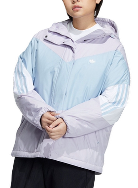 Adidas阿迪达斯三叶草女装简约百搭舒适运动休闲连帽羽绒服IU4784