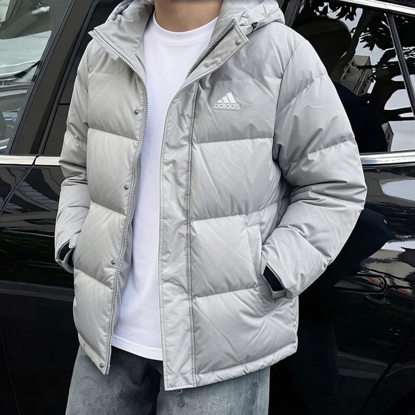 阿迪达斯纯色羽绒服男冬季连帽加厚轻便600蓬鸭绒防风美式面包服