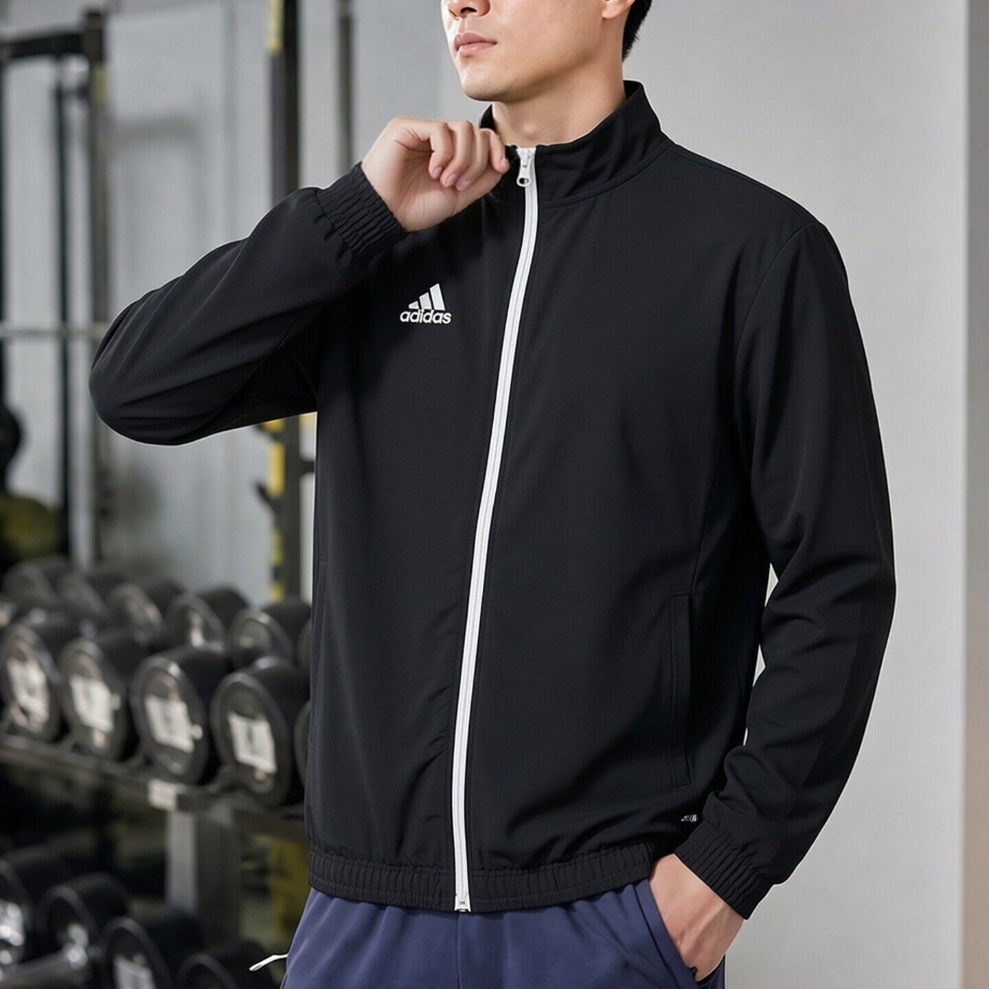 adidas阿迪达斯防风衣男秋季新款户外透气男士梭织运动服立领外套