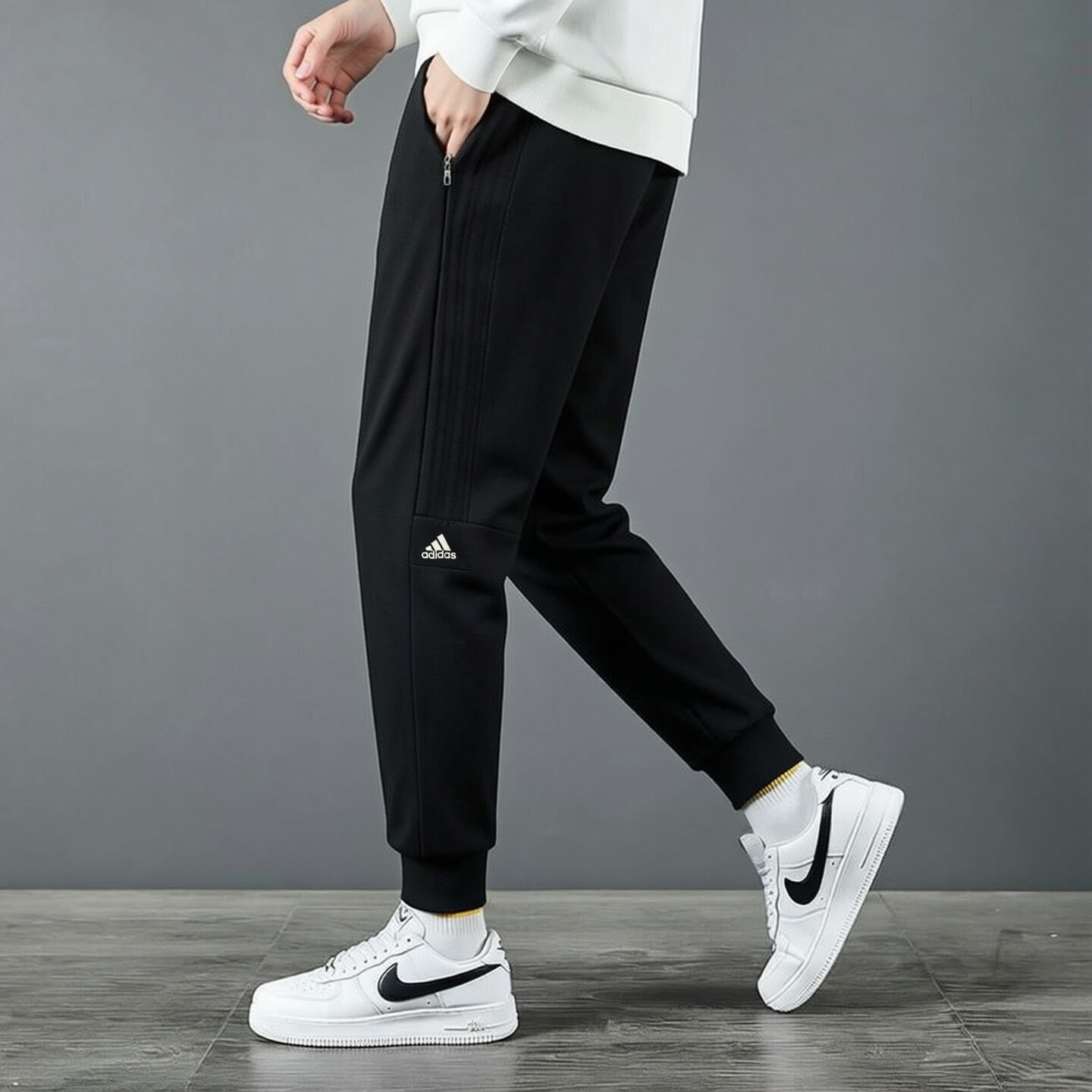 正品adidas阿迪达斯裤子男小脚裤秋季新款针织黑色篮球收口运动裤
