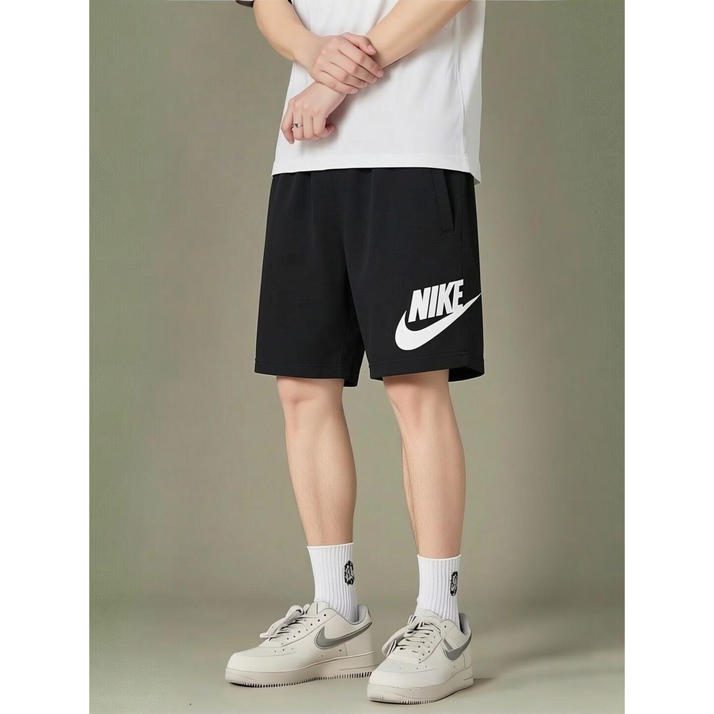 Nike耐克针织毛圈短裤大标logo裤子正品棉涤运动裤透气五分裤男裤