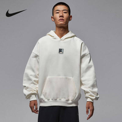 Jordan 耐克男子冬季米色加绒图案套头连帽卫衣连帽衫HV0545-133