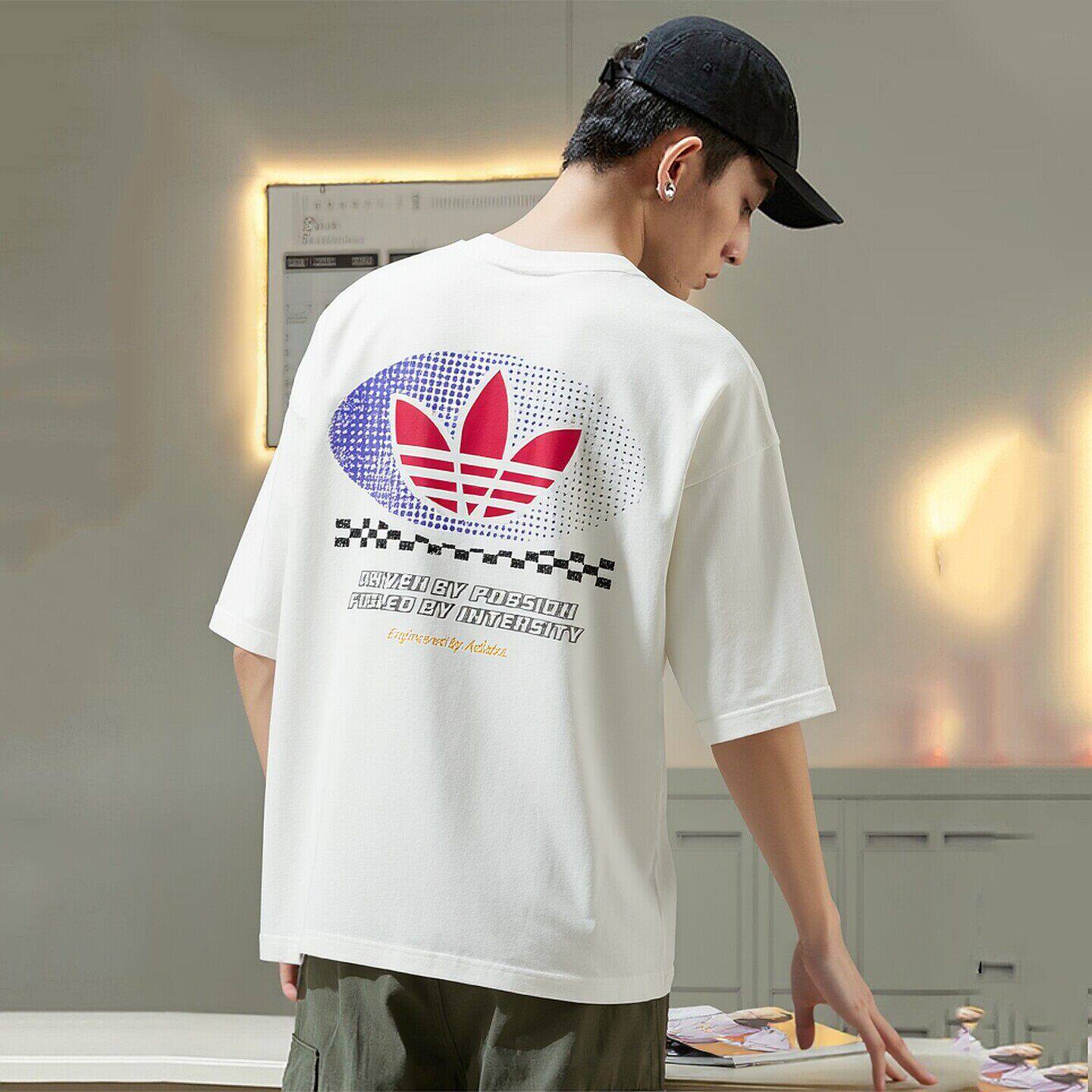 阿迪达斯三叶草白色T恤男
