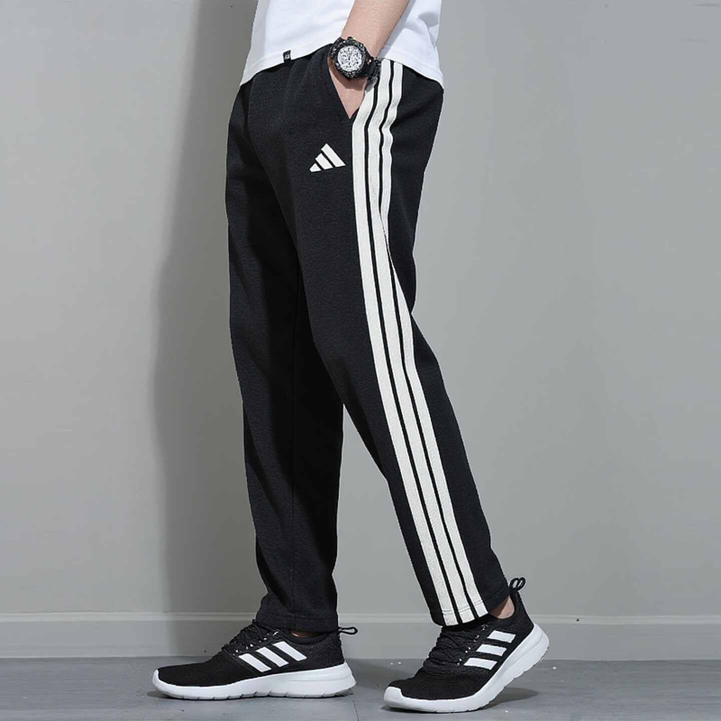 adidas阿迪达斯直筒裤男裤子秋新款休闲篮球长裤三条纹宽松运动裤